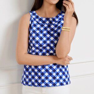NWT TALBOTS Halter Tank Gingham Blue White Top Blouse Women's Size SP Petite